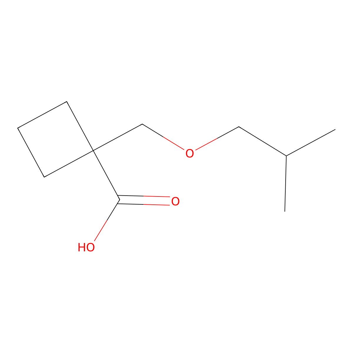 1-[(2-Methylpropoxy)methyl]cyclobutane-1-carboxylic acid molecular structure, CAS 1387557-42-7