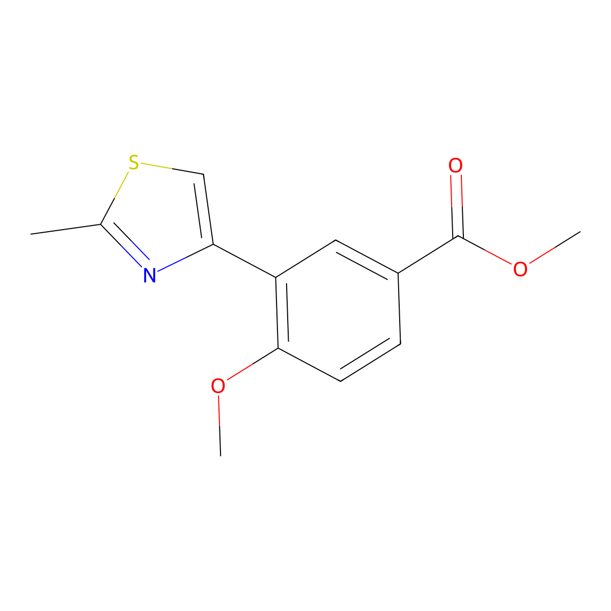 Methyl 4-methoxy-3-(2-methylthiazol-4-yl)benzoate molecular structure, CAS 1387563-02-1