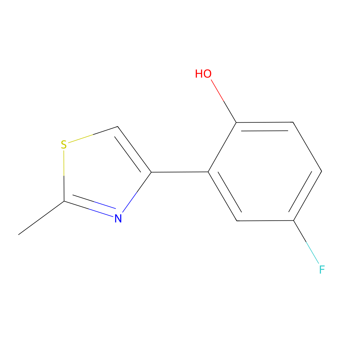 4-Fluoro-2-(2-methylthiazol-4-yl)phenol molecular structure, CAS 1387565-82-3