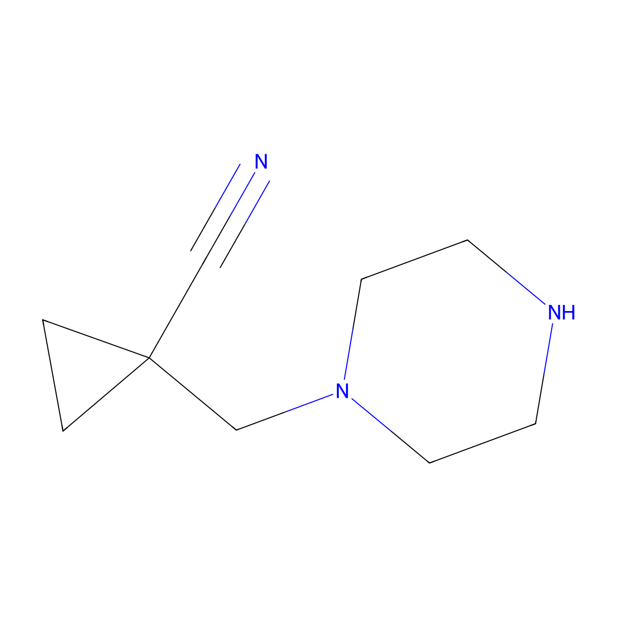 1-(Piperazin-1-ylmethyl)cyclopropane-1-carbonitrile molecular structure, CAS 1387574-07-3