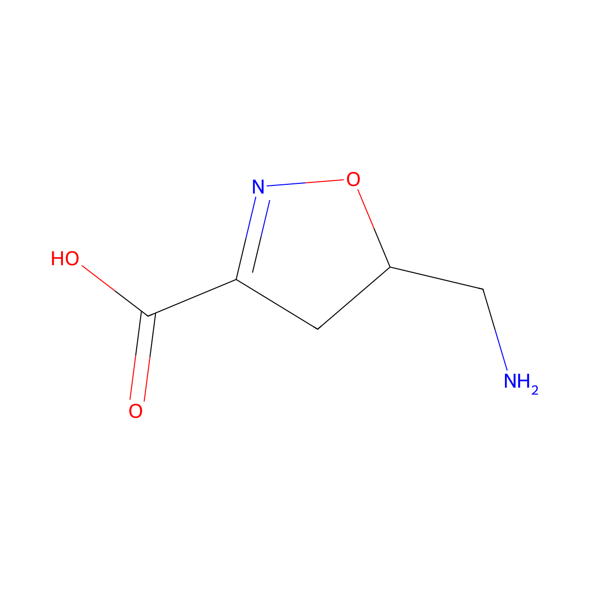 5-(Aminomethyl)-4,5-dihydro-1,2-oxazole-3-carboxylic acid molecular structure, CAS 138765-11-4
