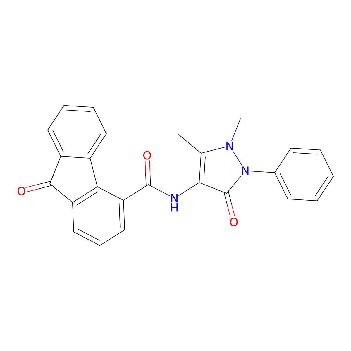 N-(1,5-dimethyl-3-oxo-2-phenyl-2,3-dihydro-1H-pyrazol-4-yl)-9-oxo-9H-fluorene-4-carboxamide molecular structure, CAS 138773-23-6
