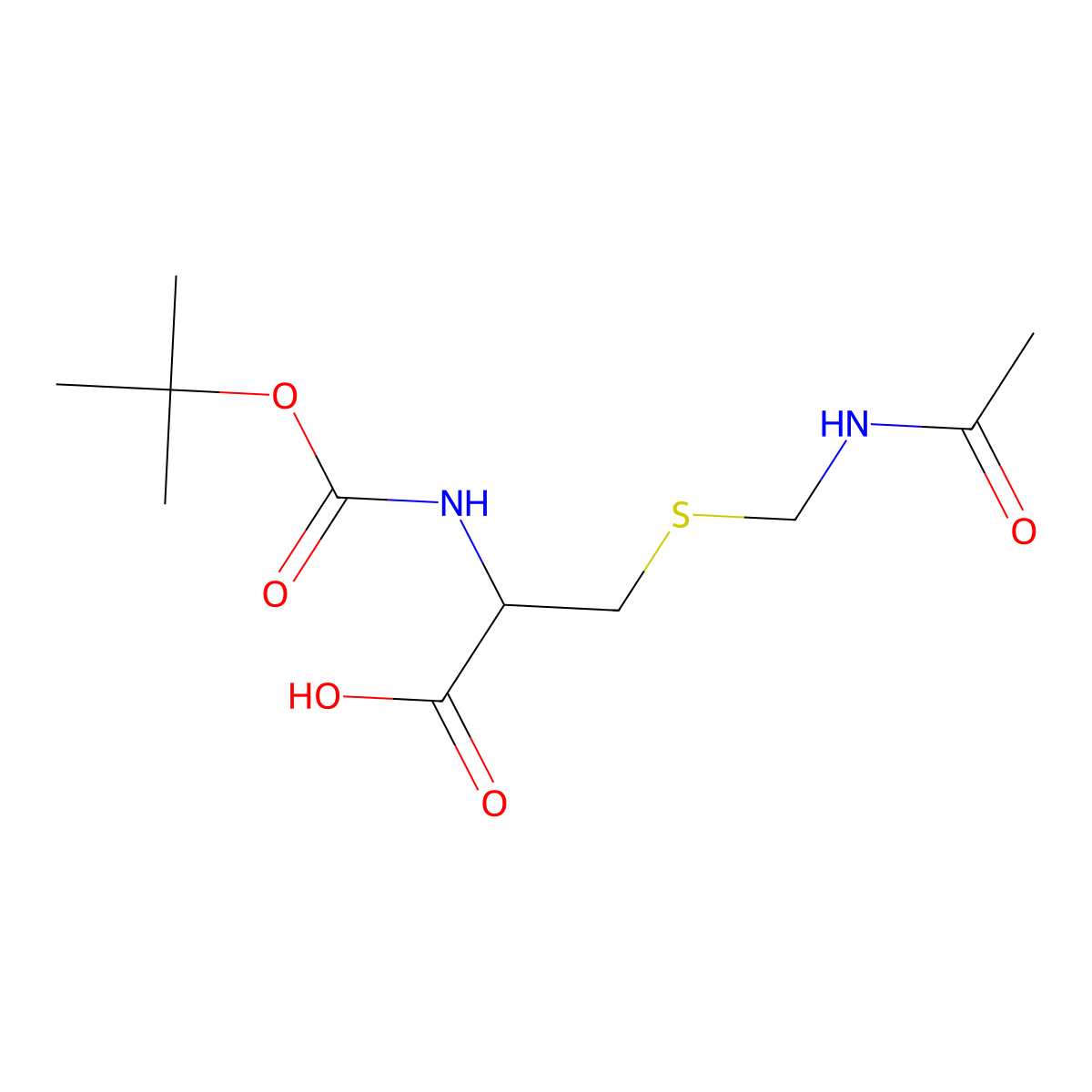 (S)-3-((Acetamidomethyl)thio)-2-((tert-butoxycarbonyl)amino)propanoic acid molecular structure, CAS 138775-00-5