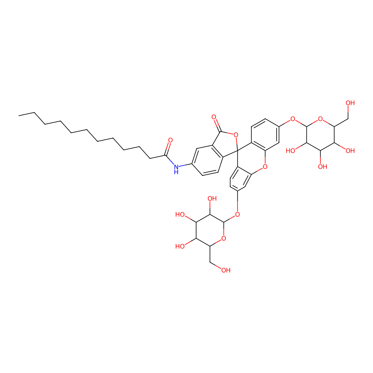 N-[3',6'-Bis(beta-D-galactopyranosyloxy)-3-oxospiro[isobenzofuran-1(3H),9'-[9H]xanthen]-5-yl]dodecanamide molecular structure, CAS 138777-25-0
