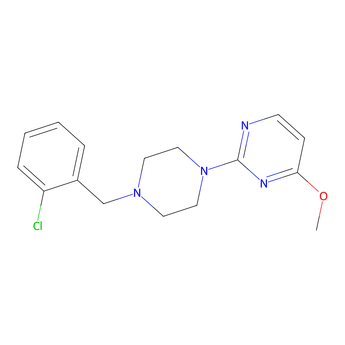 2-{4-[(2-Chlorophenyl)methyl]piperazin-1-yl}-4-methoxypyrimidine molecular structure, CAS 1387834-47-0