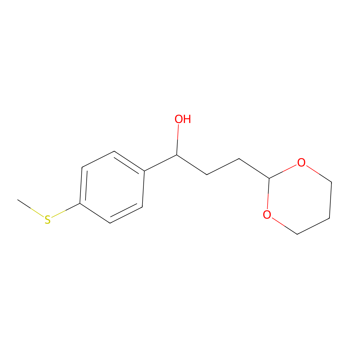 3-[2-(1,3-Dioxanyl)]-1-(4-methylthiophenyl)-1-propanol molecular structure, CAS 138793-02-9