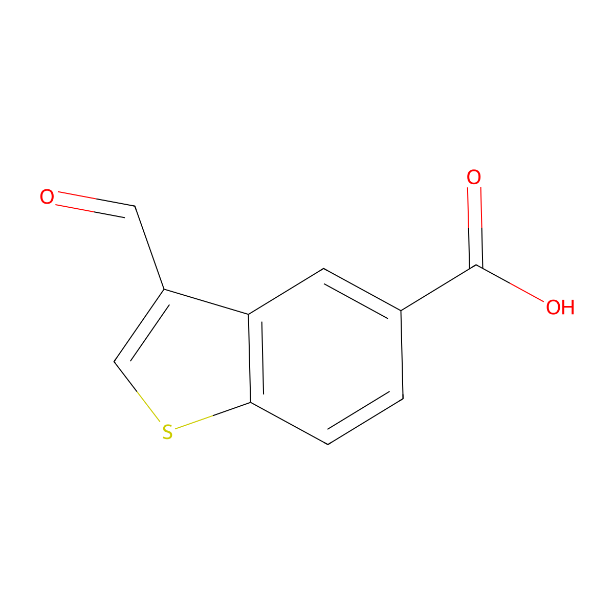 3-Formyl-1-benzothiophene-5-carboxylic acid molecular structure, CAS 1388030-73-6