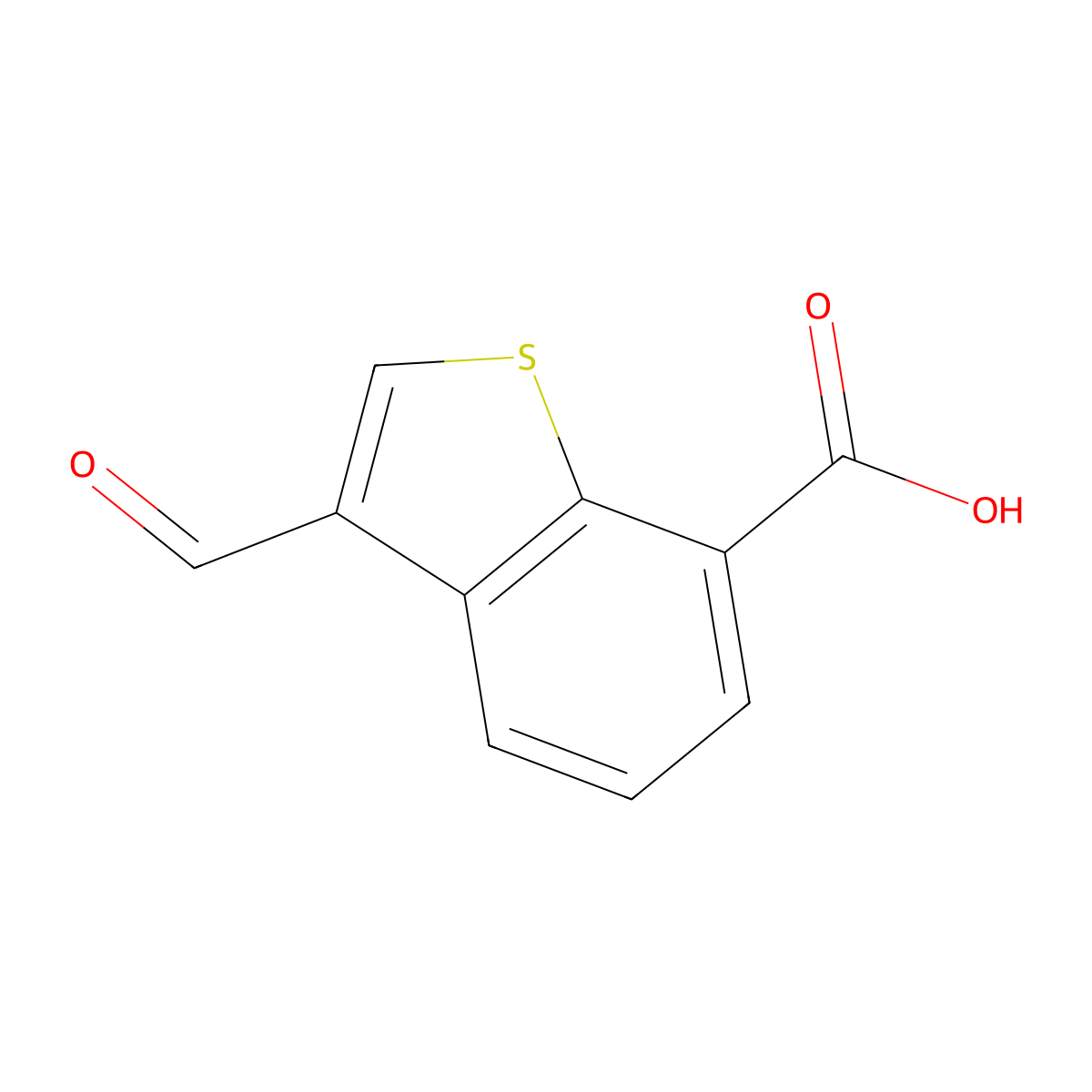 3-Formyl-1-benzothiophene-7-carboxylic acid molecular structure, CAS 1388034-37-4