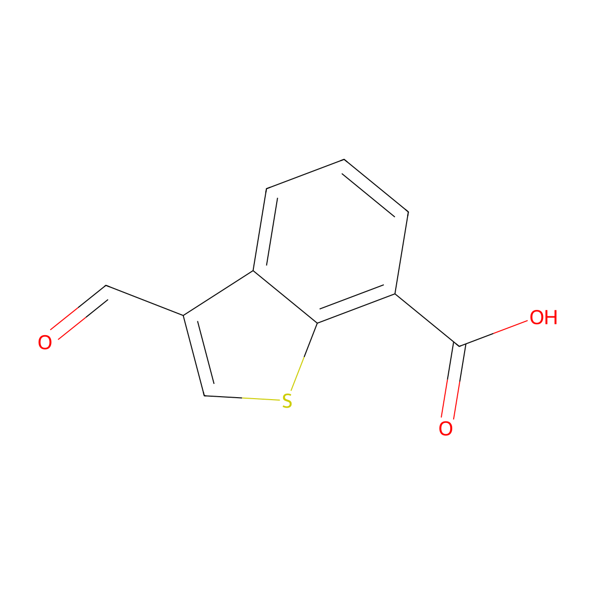 3-Formyl-1-benzothiophene-7-carboxylic acid molecular structure, CAS 1388034-37-4