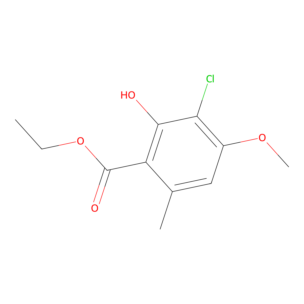 Ethyl 3-chloro-2-hydroxy-4-methoxy-6-methylbenzoate molecular structure, CAS 138804-65-6