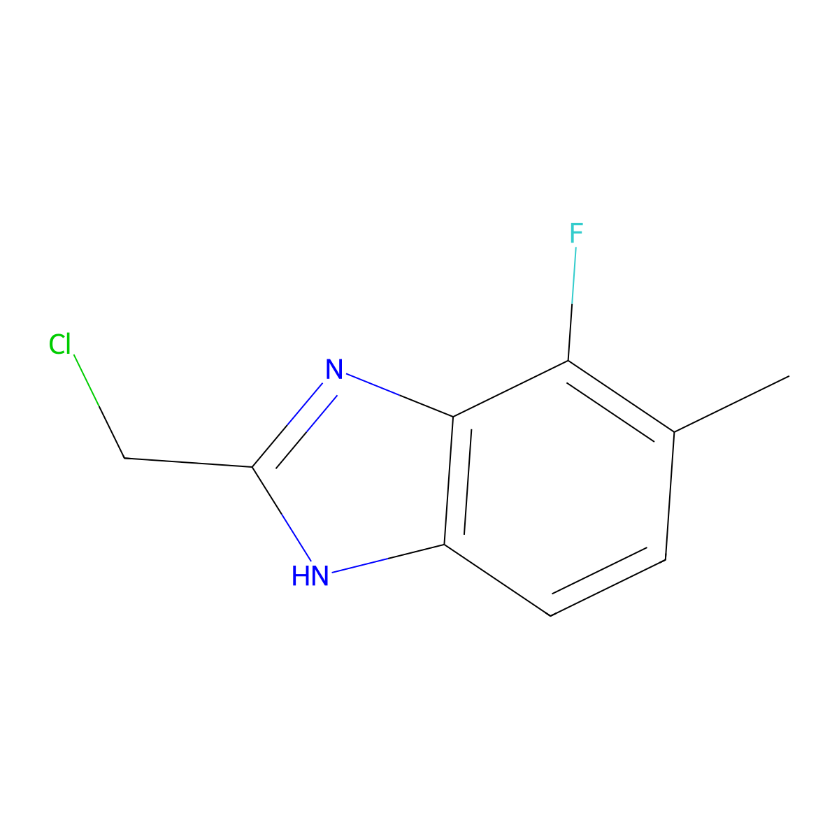 2-(chloromethyl)-7-fluoro-6-methyl-1H-1,3-benzodiazole molecular structure, CAS 1388041-35-7