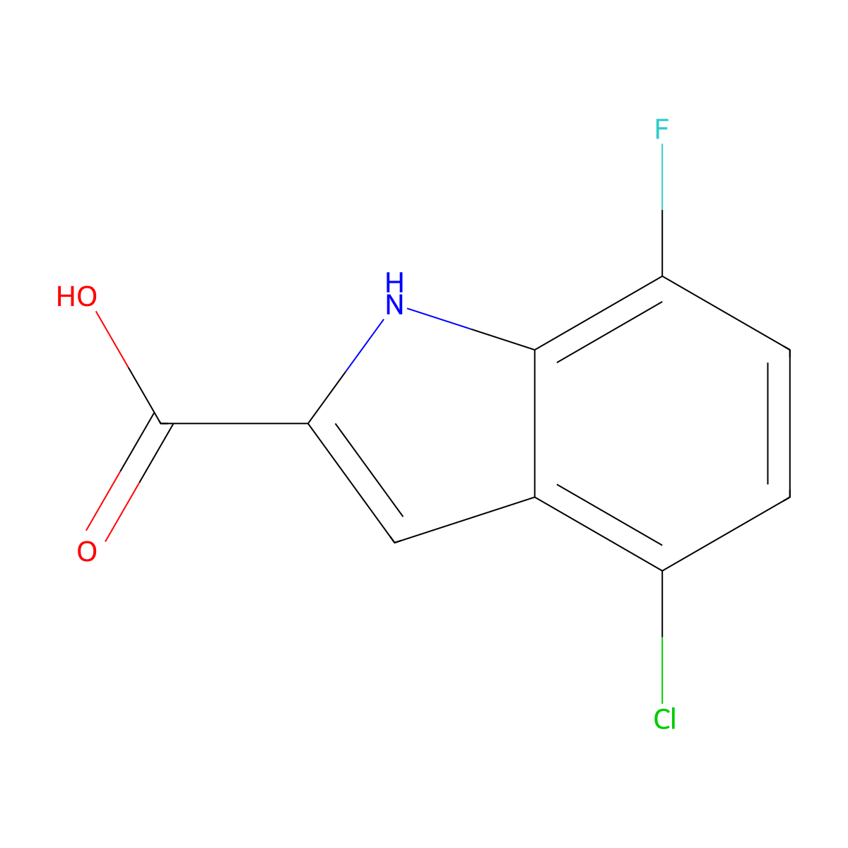 4-chloro-7-fluoro-1H-indole-2-carboxylic acid molecular structure, CAS 1388049-76-0