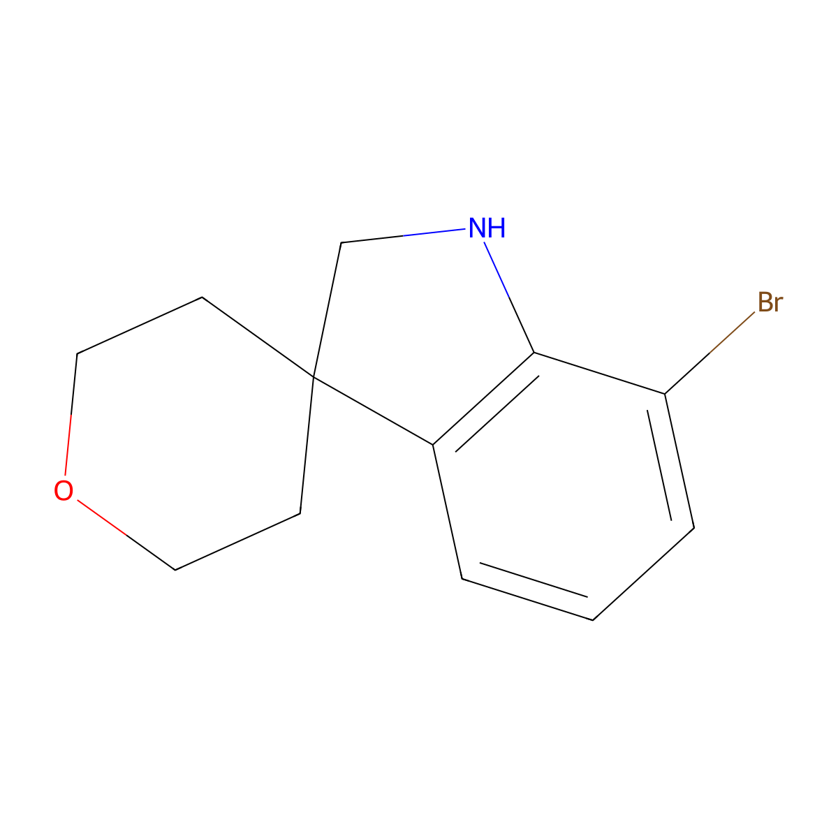 7-Bromo-1,2-dihydrospiro[indole-3,4'-oxane] molecular structure, CAS 1388058-19-2