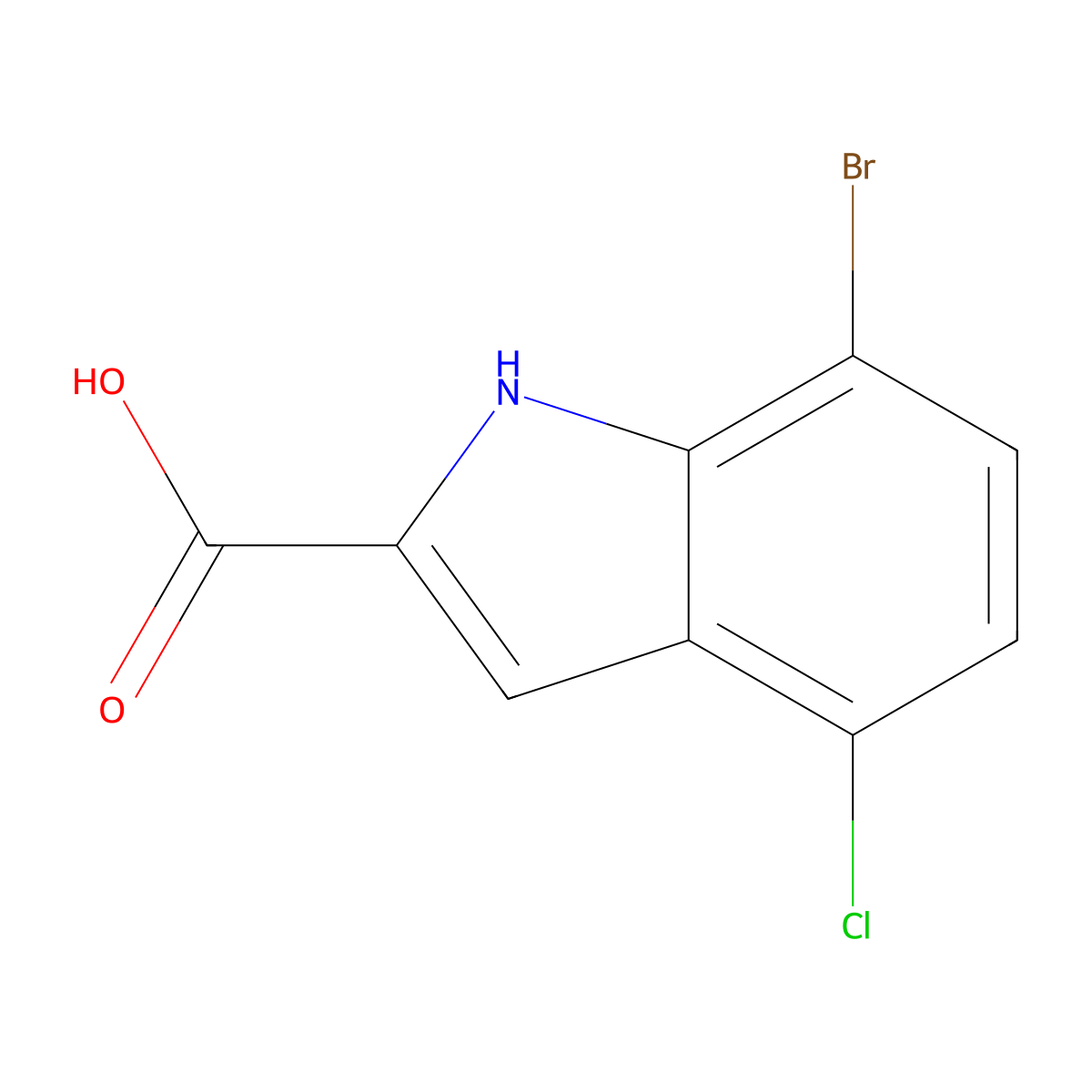7-bromo-4-chloro-1H-indole-2-carboxylic acid molecular structure, CAS 1388061-21-9