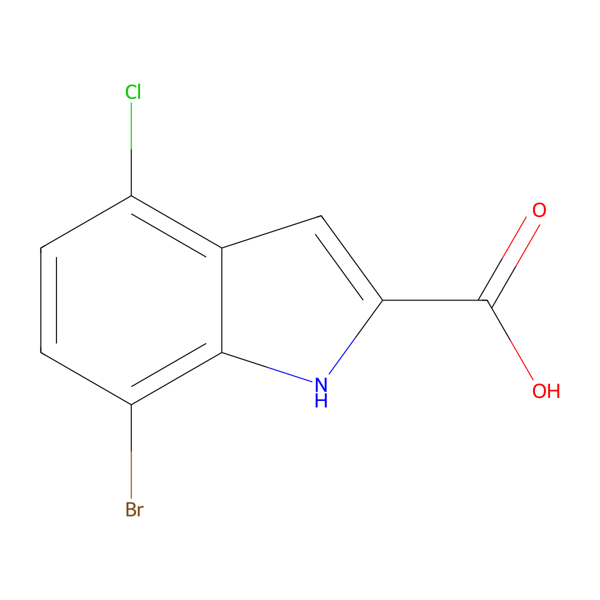 7-bromo-4-chloro-1H-indole-2-carboxylic acid molecular structure, CAS 1388061-21-9