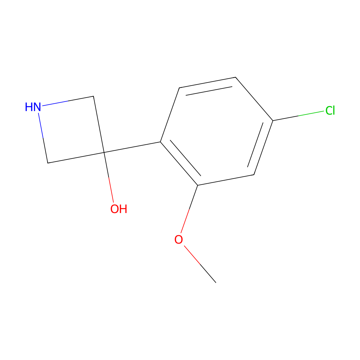 3-(4-Chloro-2-methoxyphenyl)azetidin-3-ol molecular structure, CAS 1388063-80-6