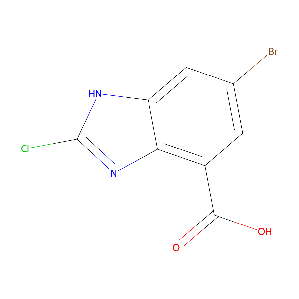 5-bromo-2-chloro-1H-1,3-benzodiazole-7-carboxylic acid molecular structure, CAS 1388068-47-0