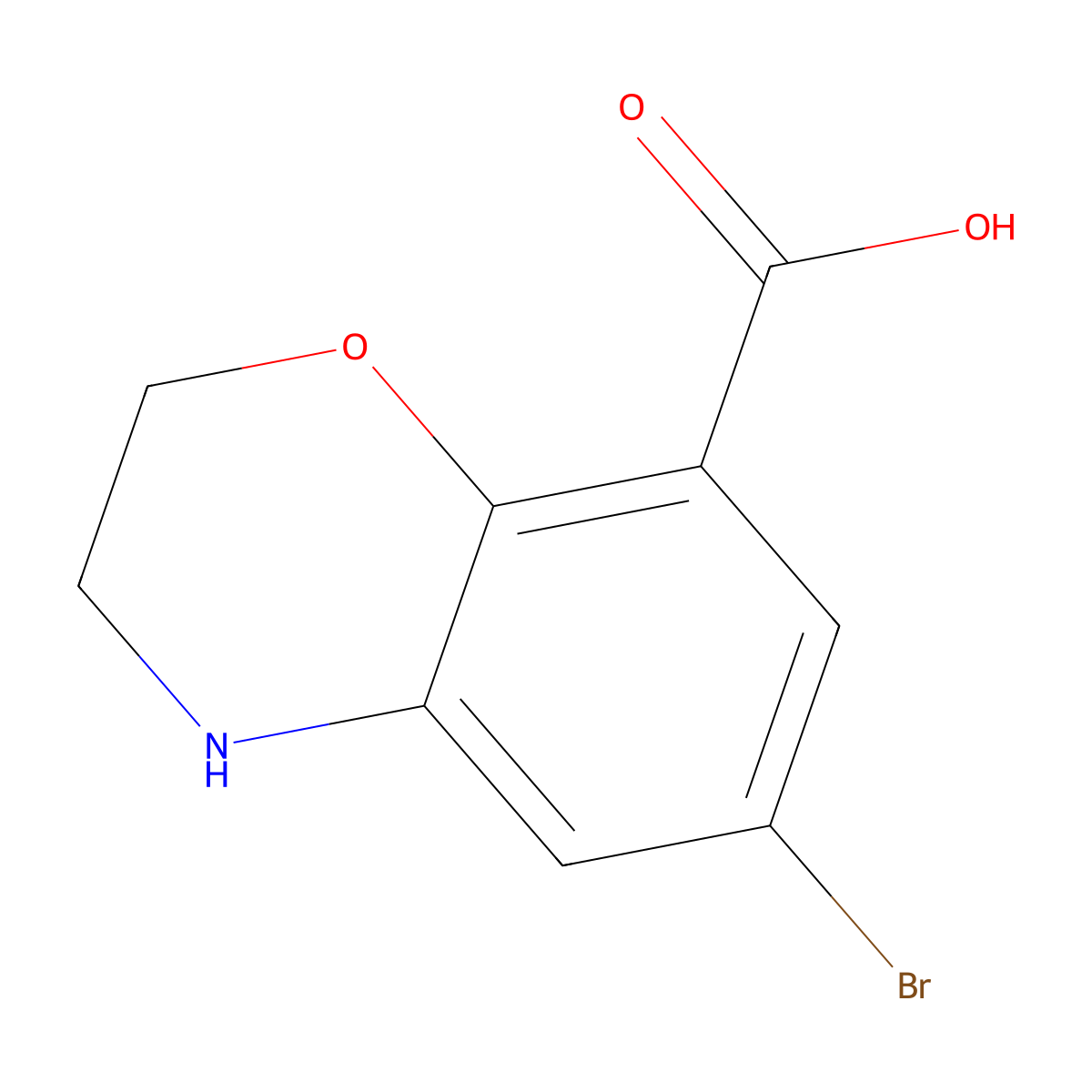 6-bromo-3,4-dihydro-2H-benzo[b][1,4]oxazine-8-carboxylic acid molecular structure, CAS 1388074-23-4