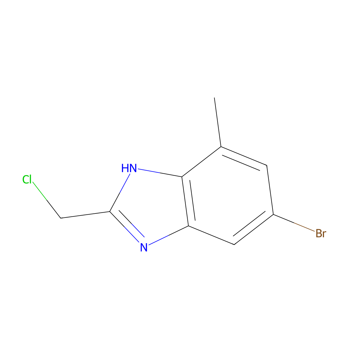 6-bromo-2-(chloromethyl)-4-methyl-1H-1,3-benzodiazole molecular structure, CAS 1388076-10-5