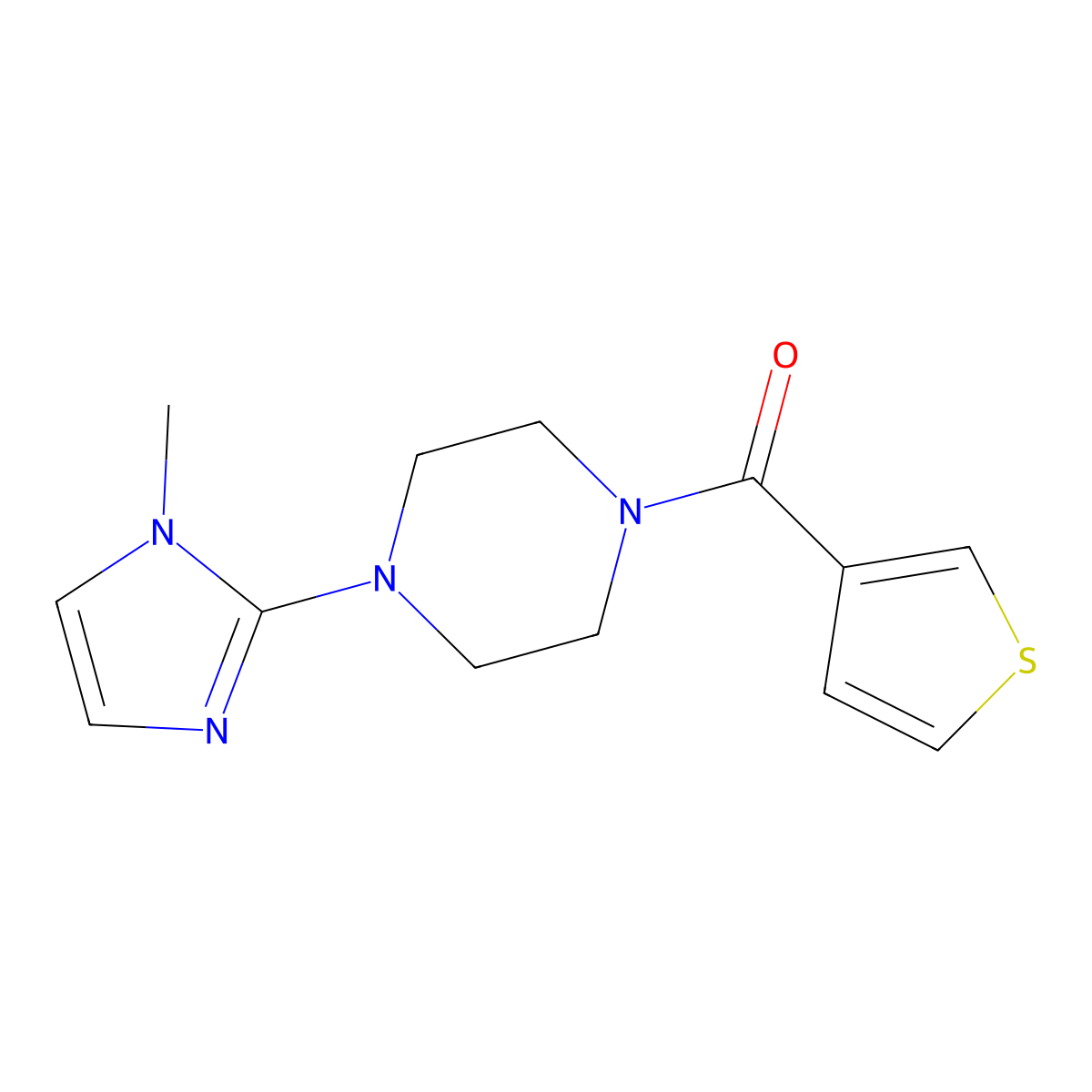 (4-(1-methyl-1H-imidazol-2-yl)piperazin-1-yl)(thiophen-3-yl)methanone molecular structure, CAS 1388275-65-7