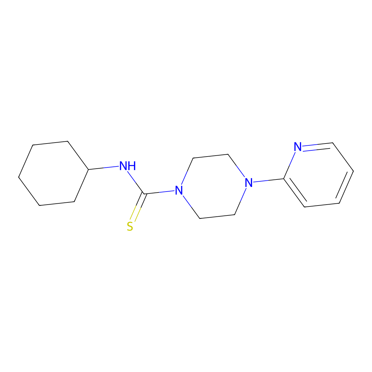 (Cyclohexylamino)(4-(2-pyridyl)piperazinyl)methane-1-thione molecular structure, CAS 138828-86-1
