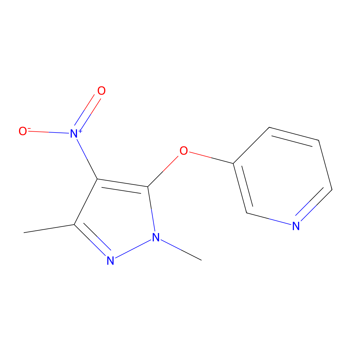 3-[(1,3-dimethyl-4-nitro-1H-pyrazol-5-yl)oxy]pyridine molecular structure, CAS 1388300-73-9