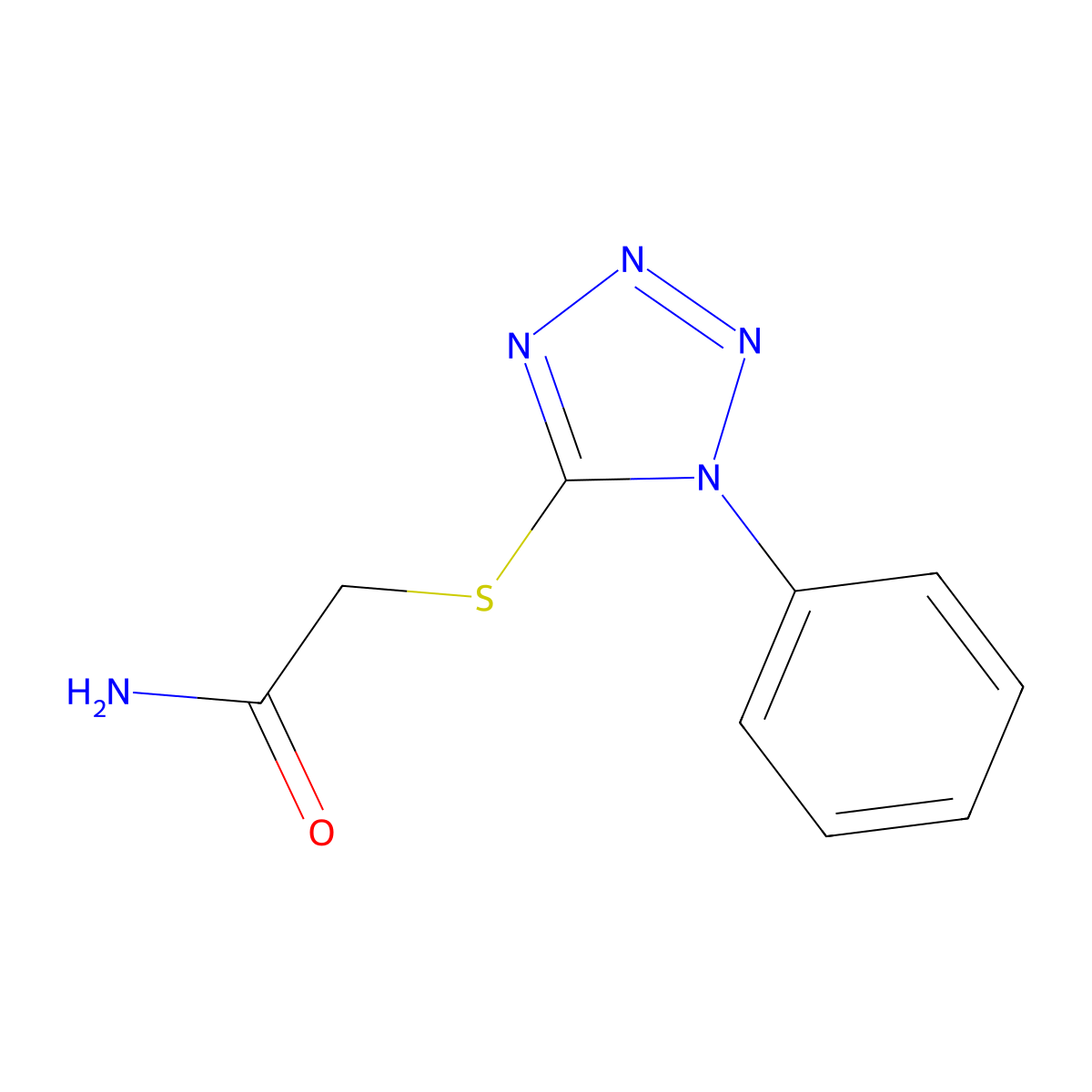 2-(1-Phenyltetrazol-5-yl)sulfanylacetamide molecular structure, CAS 138841-20-0