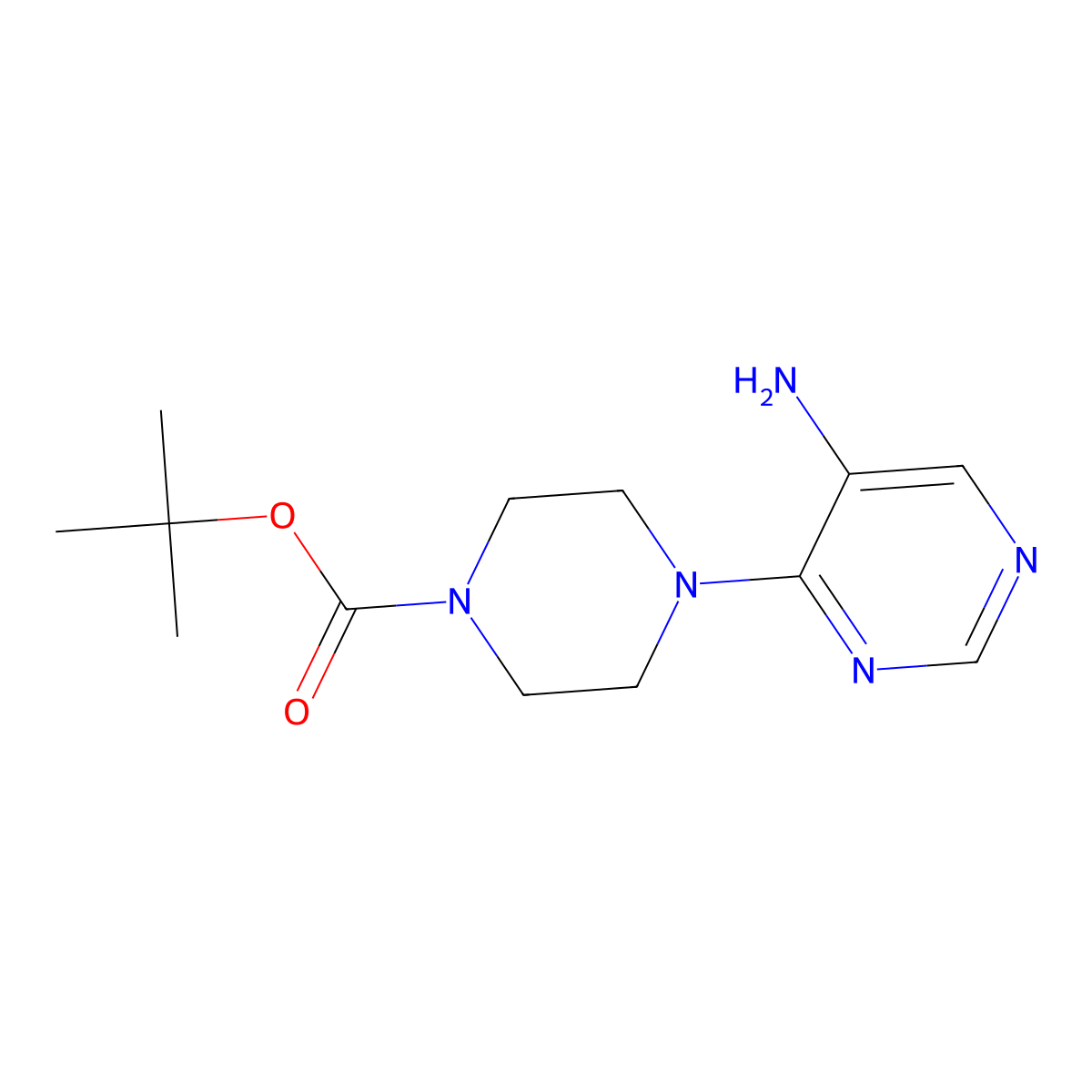 Tert-butyl 4-(5-aminopyrimidin-4-yl)piperazine-1-carboxylate molecular structure, CAS 138863-12-4