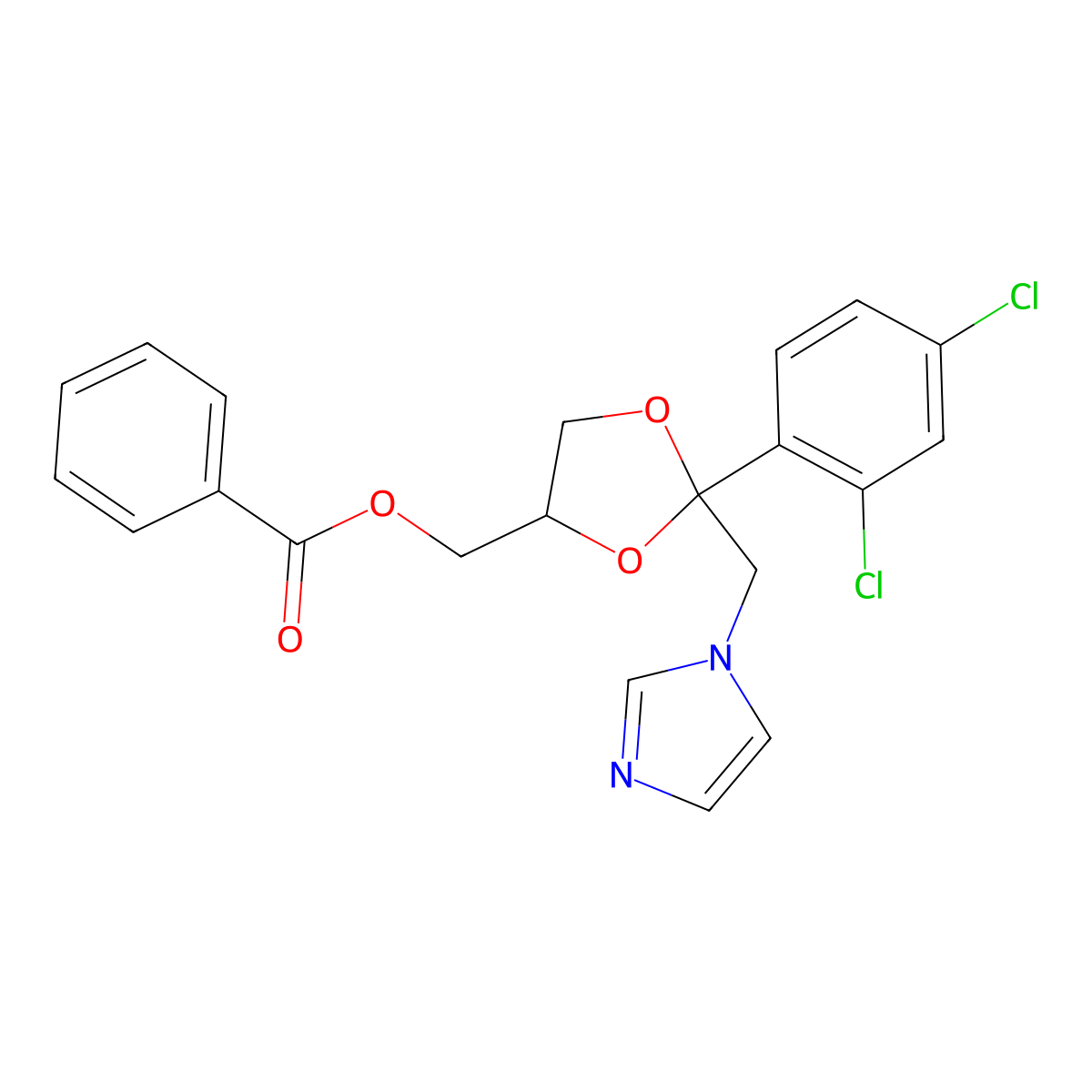 [2-(2,4-Dichlorophenyl)-2-(imidazol-1-ylmethyl)-1,3-dioxolan-4-yl]methyl benzoate molecular structure, CAS 138866-89-4