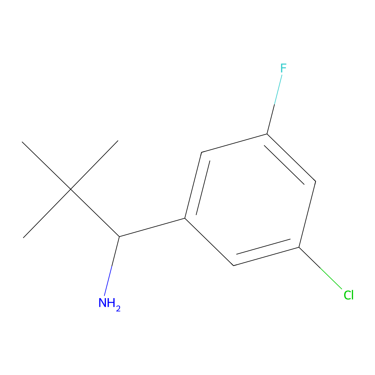 (S)-1-(3-chloro-5-fluorophenyl)-2,2-dimethylpropan-1-amine molecular structure, CAS 1388722-15-3