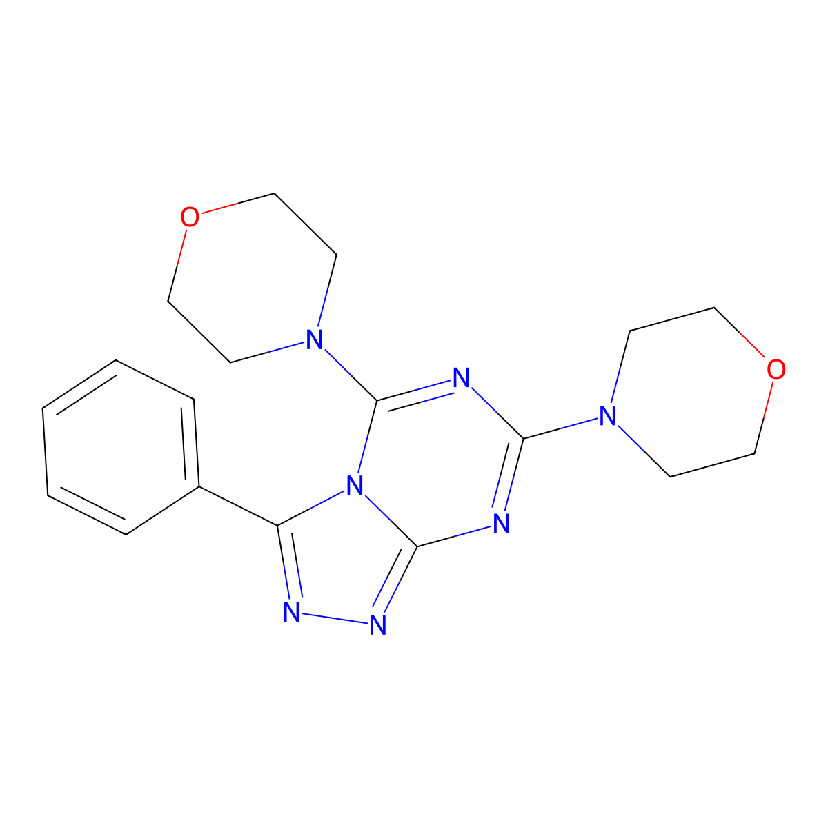 5,7-Di(morpholin-4-yl)-3-phenyl[1,2,4]triazolo[4,3-a][1,3,5]triazine molecular structure, CAS 13888-14-7