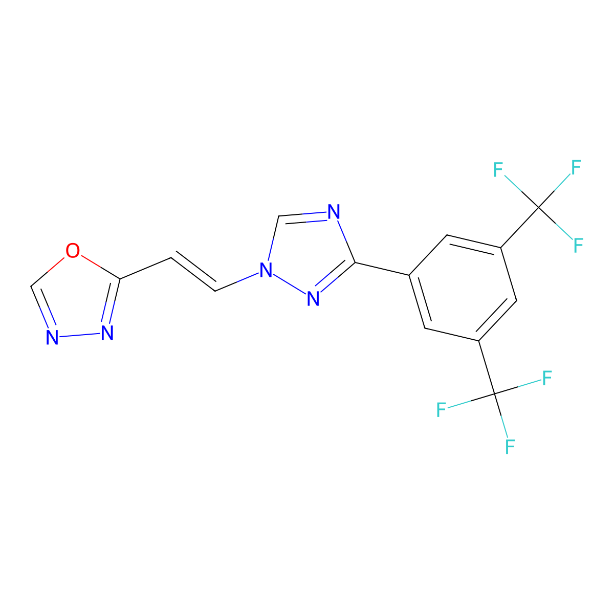 (Z)-2-(2-(3-(3,5-bis(trifluoromethyl)phenyl)-1H-1,2,4-triazol-1-yl)vinyl)-1,3,4-oxadiazole molecular structure, CAS 1388841-50-6