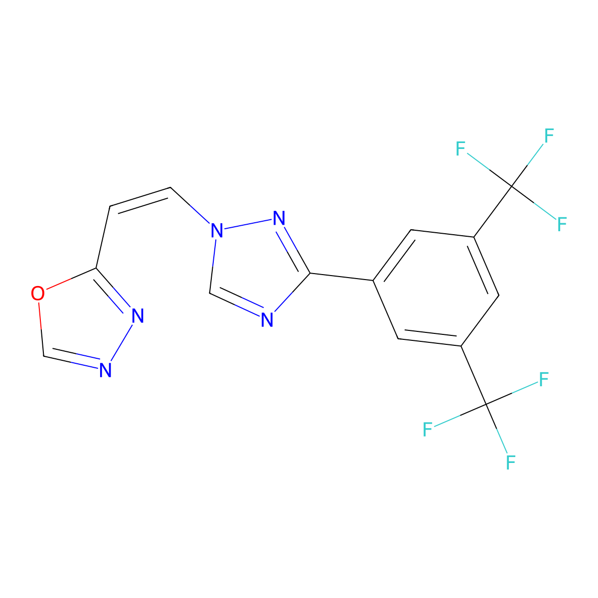 (Z)-2-(2-(3-(3,5-bis(trifluoromethyl)phenyl)-1H-1,2,4-triazol-1-yl)vinyl)-1,3,4-oxadiazole molecular structure, CAS 1388841-50-6
