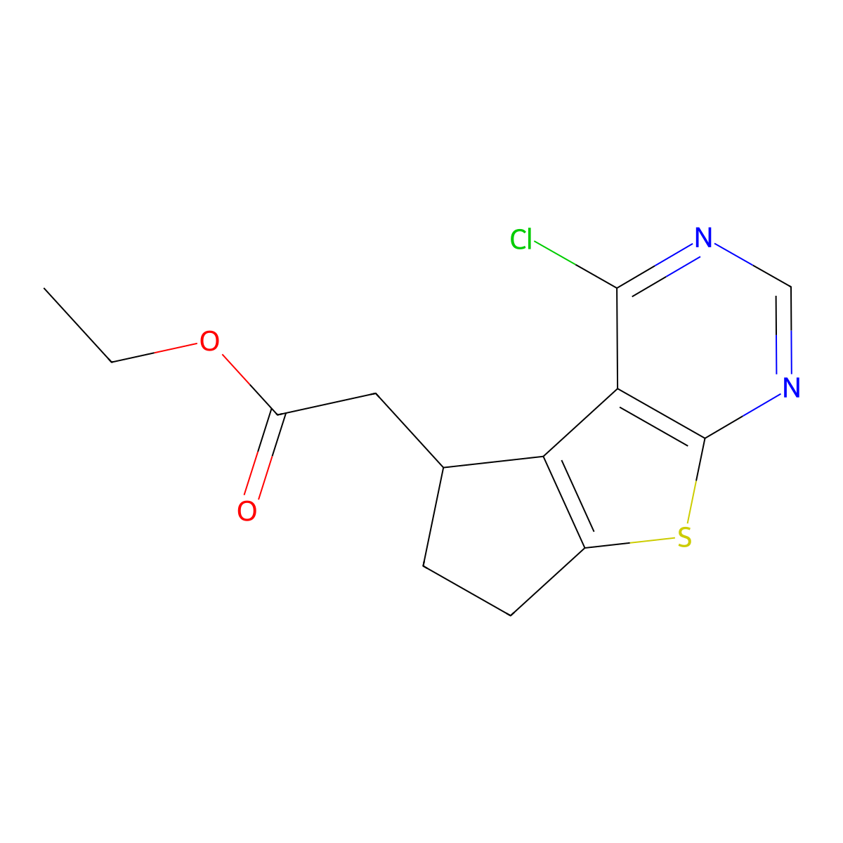 ethyl 2-(4-chloro-6,7-dihydro-5H-cyclopenta[4,5]thieno[2,3-d]pyrimidin-5-yl)acetate molecular structure, CAS 1388893-77-3