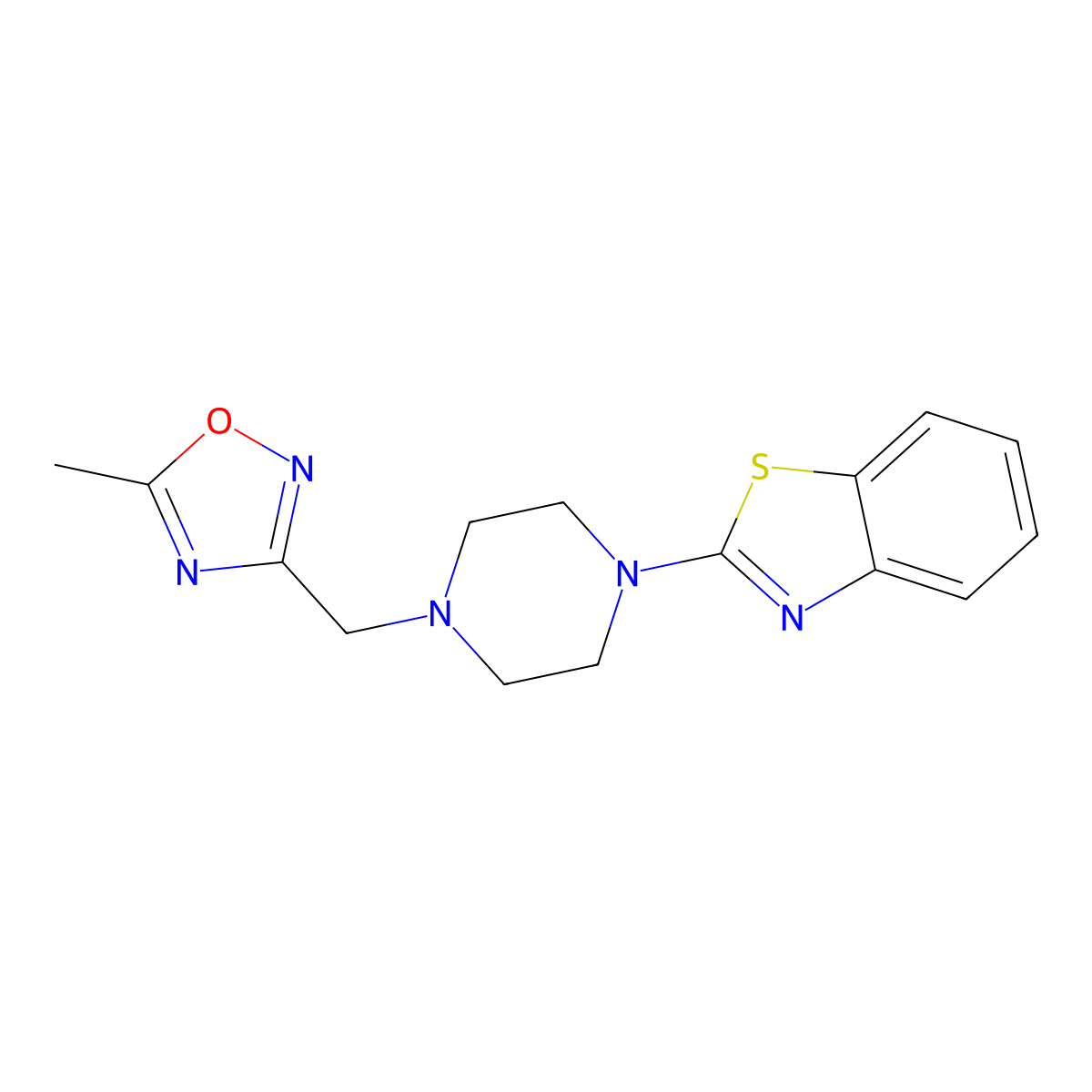 2-{4-[(5-Methyl-1,2,4-oxadiazol-3-yl)methyl]piperazin-1-yl}-1,3-benzothiazole molecular structure, CAS 1388933-95-6