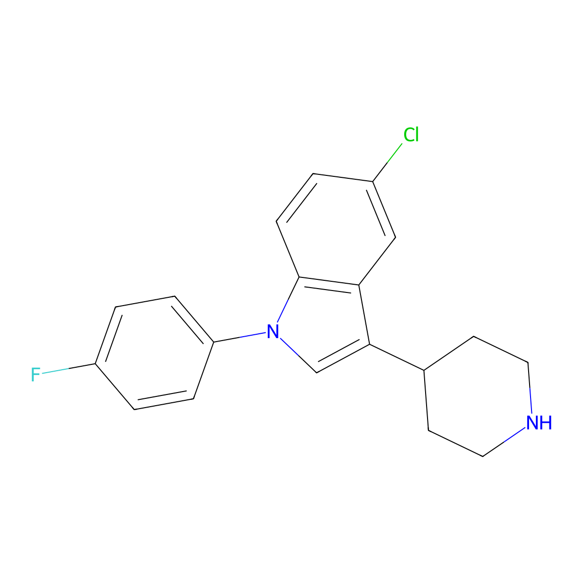 5-Chloro-1-(4-fluorophenyl)-3-(piperidin-4-yl)-1H-indole molecular structure, CAS 138900-27-3
