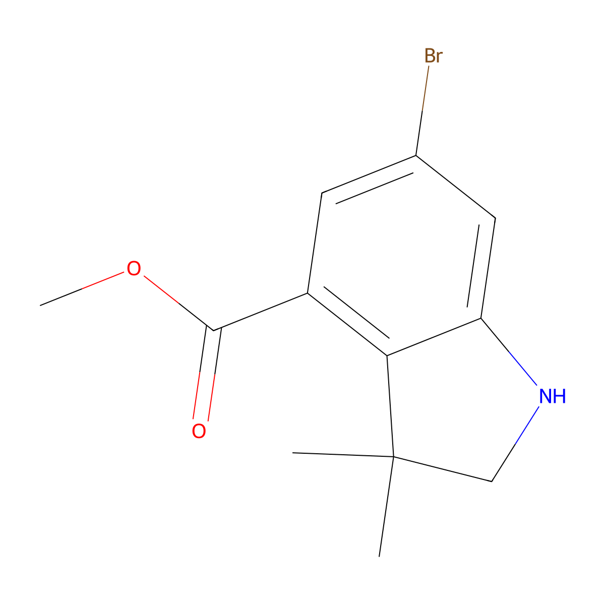 Methyl 6-bromo-3,3-dimethyl-2,3-dihydro-1H-indole-4-carboxylate molecular structure, CAS 1389264-22-5