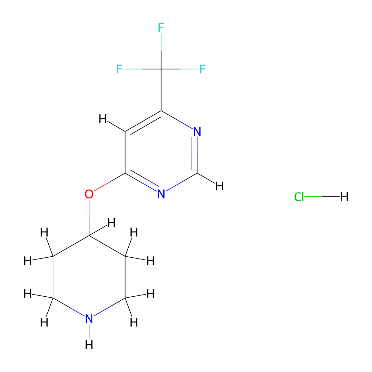 4-(Piperidin-4-yloxy)-6-(trifluoromethyl)pyrimidine hydrochloride molecular structure, CAS 1389313-34-1