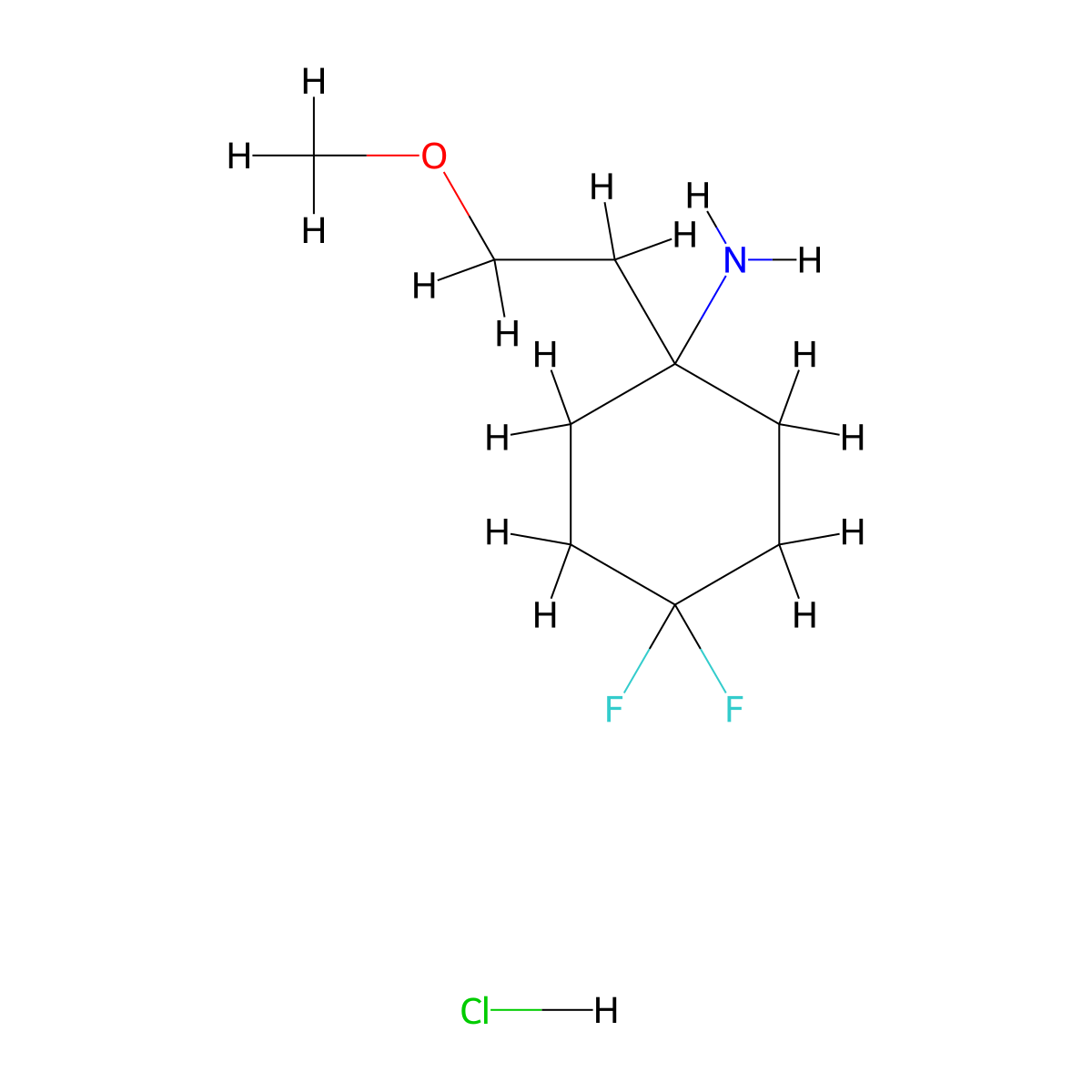 4,4-Difluoro-1-(2-methoxyethyl)cyclohexan-1-amine hydrochloride molecular structure, CAS 1389313-49-8