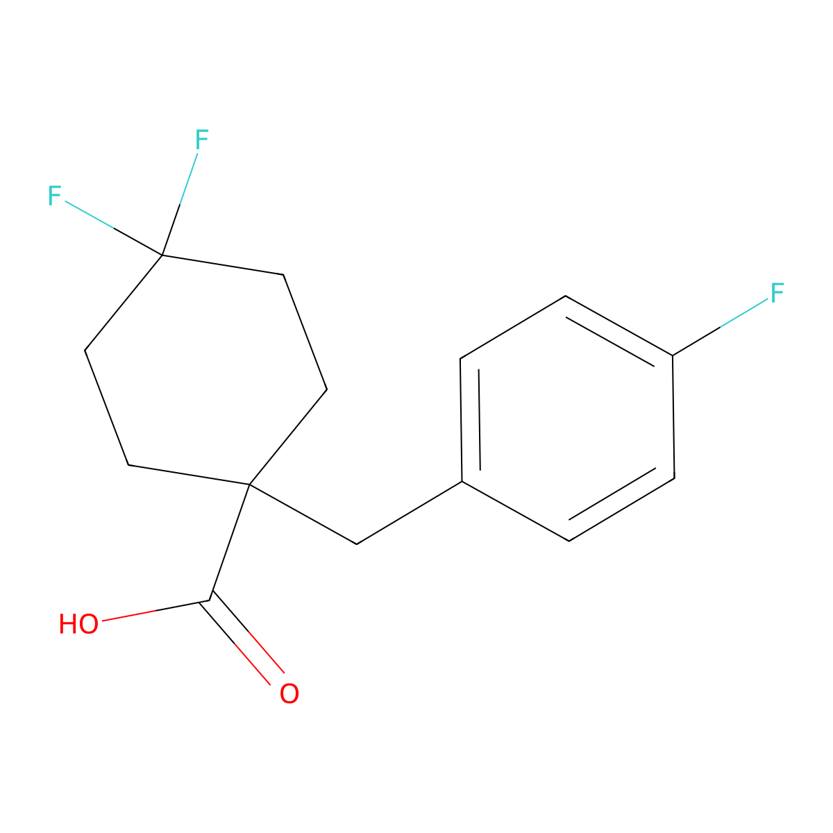 4,4-Difluoro-1-((4-fluorophenyl)methyl)cyclohexane-1-carboxylic acid molecular structure, CAS 1389313-53-4