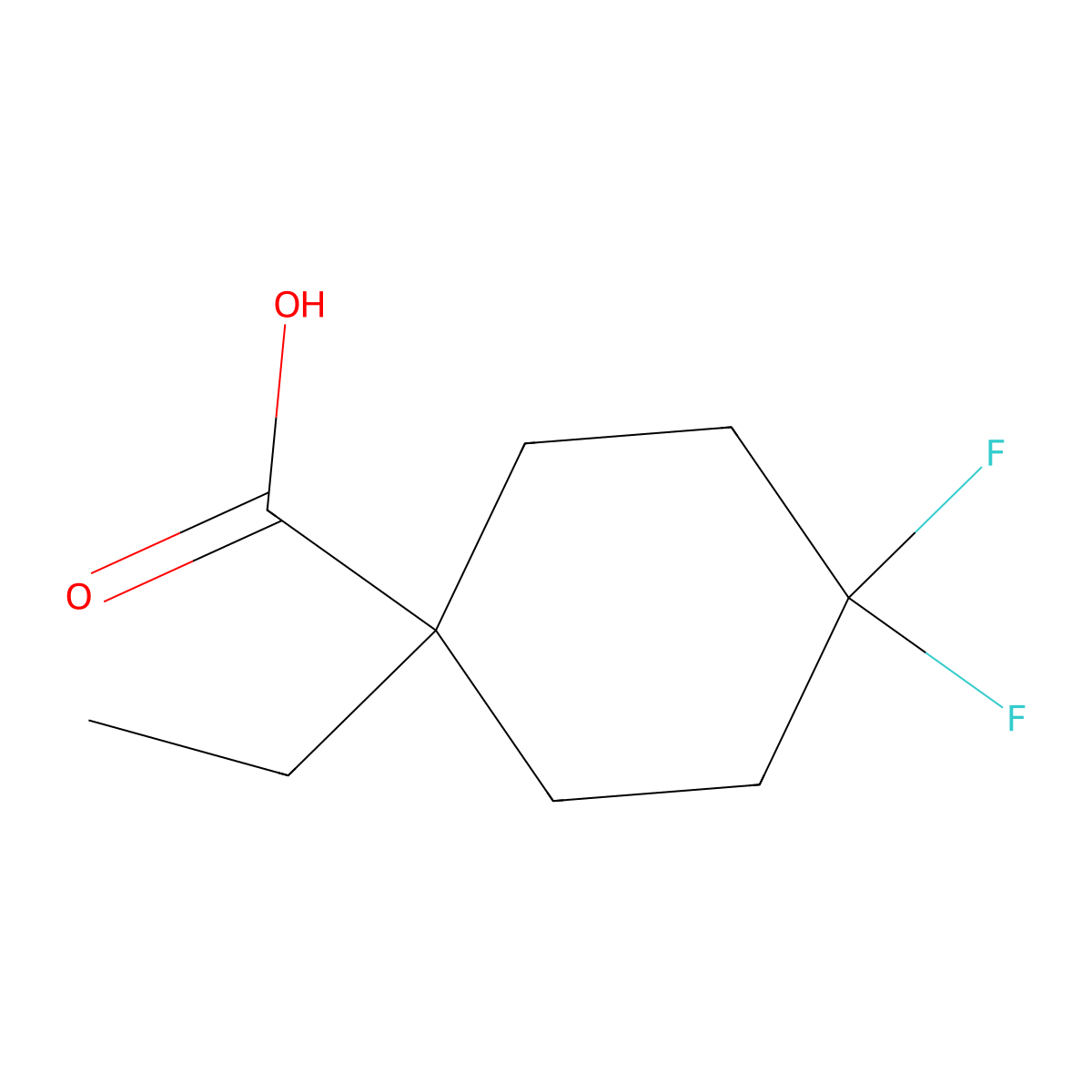 Cyclohexanecarboxylic acid, 1-ethyl-4,4-difluoro- molecular structure, CAS 1389315-01-8