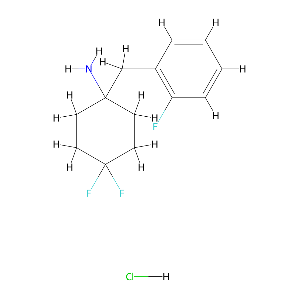 4,4-Difluoro-1-[(2-fluorophenyl)methyl]cyclohexan-1-amine hydrochloride molecular structure, CAS 1389315-02-9