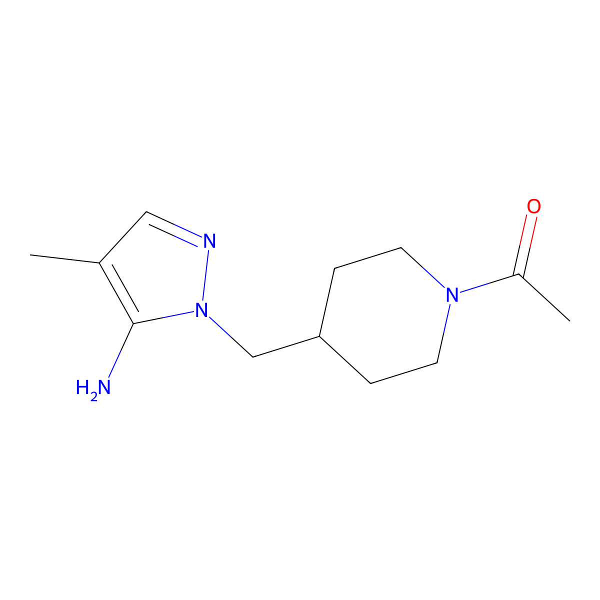 1-4-[(5-Amino-4-methyl-1H-pyrazol-1-yl)methyl]piperidin-1-ylethan-1-one molecular structure, CAS 1389315-11-0