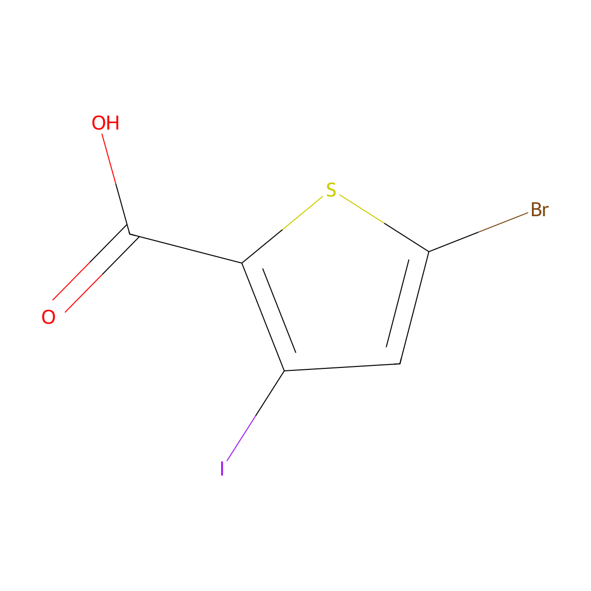 5-Bromo-3-iodothiophene-2-carboxylic acid molecular structure, CAS 1389315-17-6
