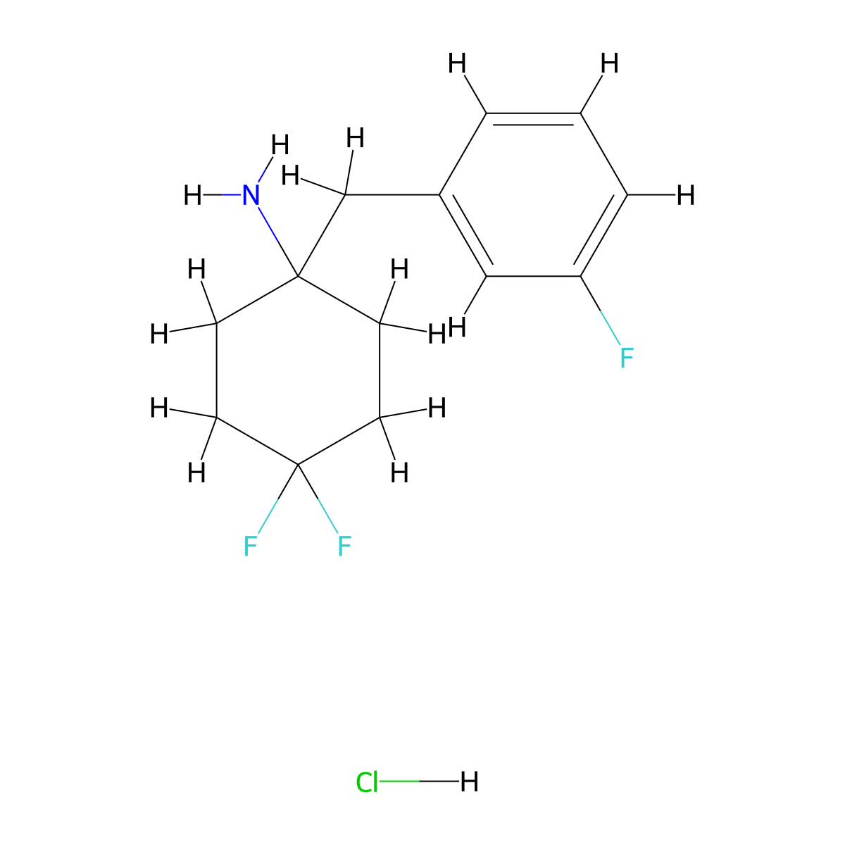 4,4-Difluoro-1-[(3-fluorophenyl)methyl]cyclohexan-1-amine hydrochloride molecular structure, CAS 1389315-20-1