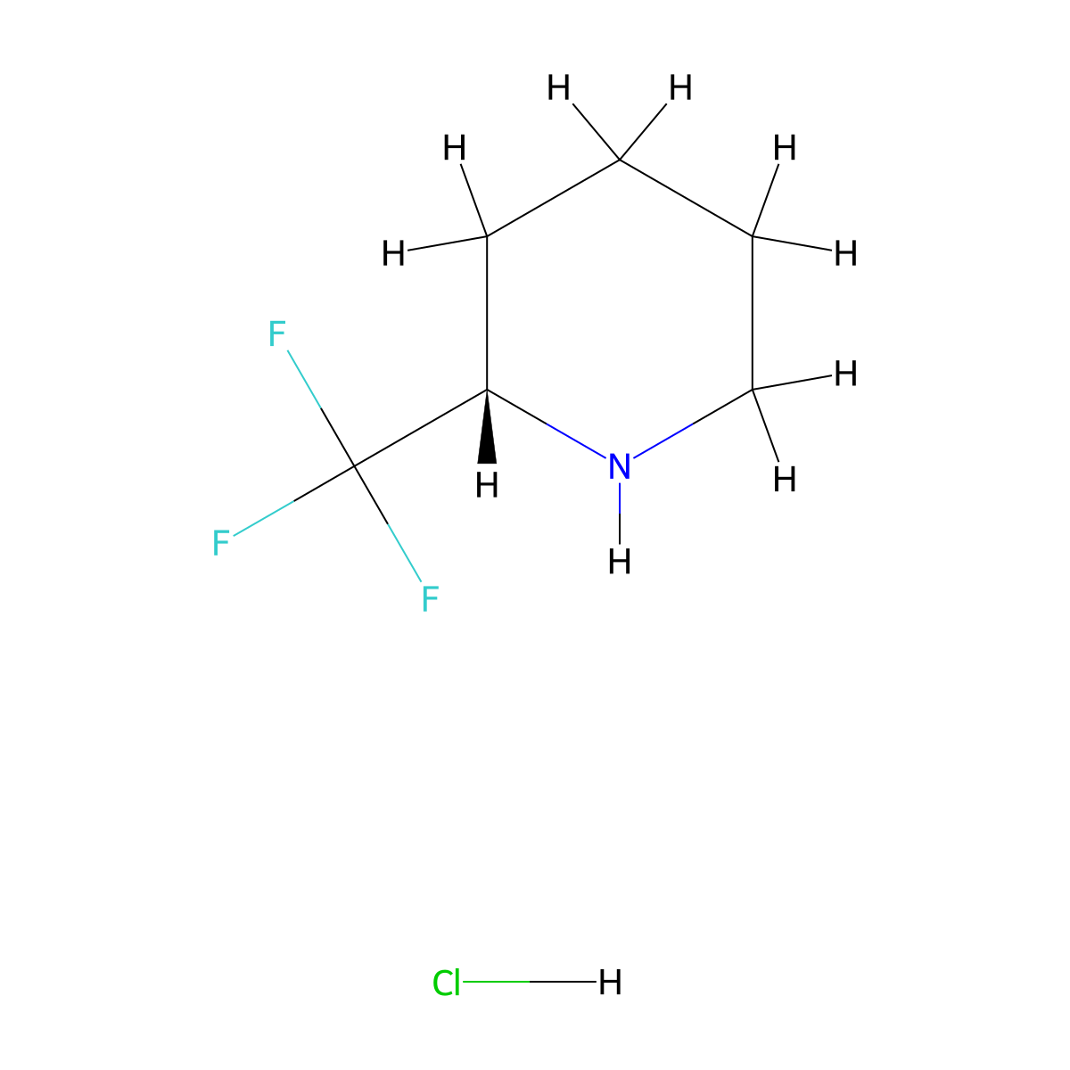 (2S)-2-(trifluoromethyl)piperidine hydrochloride molecular structure, CAS 1389320-24-4