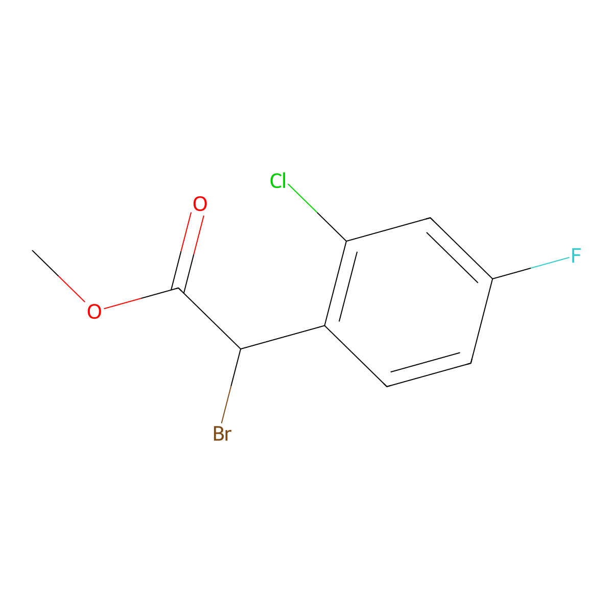 Methyl 2-bromo-2-(2-chloro-4-fluorophenyl)acetate molecular structure, CAS 1389326-19-5
