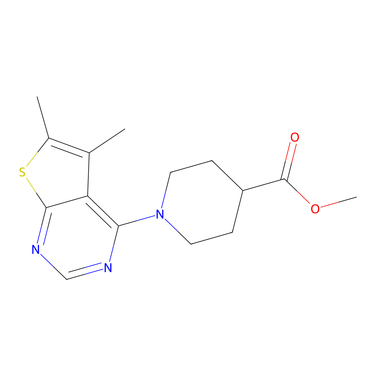 Methyl 1-(5,6-dimethylthieno[2,3-d]pyrimidin-4-yl)piperidine-4-carboxylate molecular structure, CAS 1389574-25-7