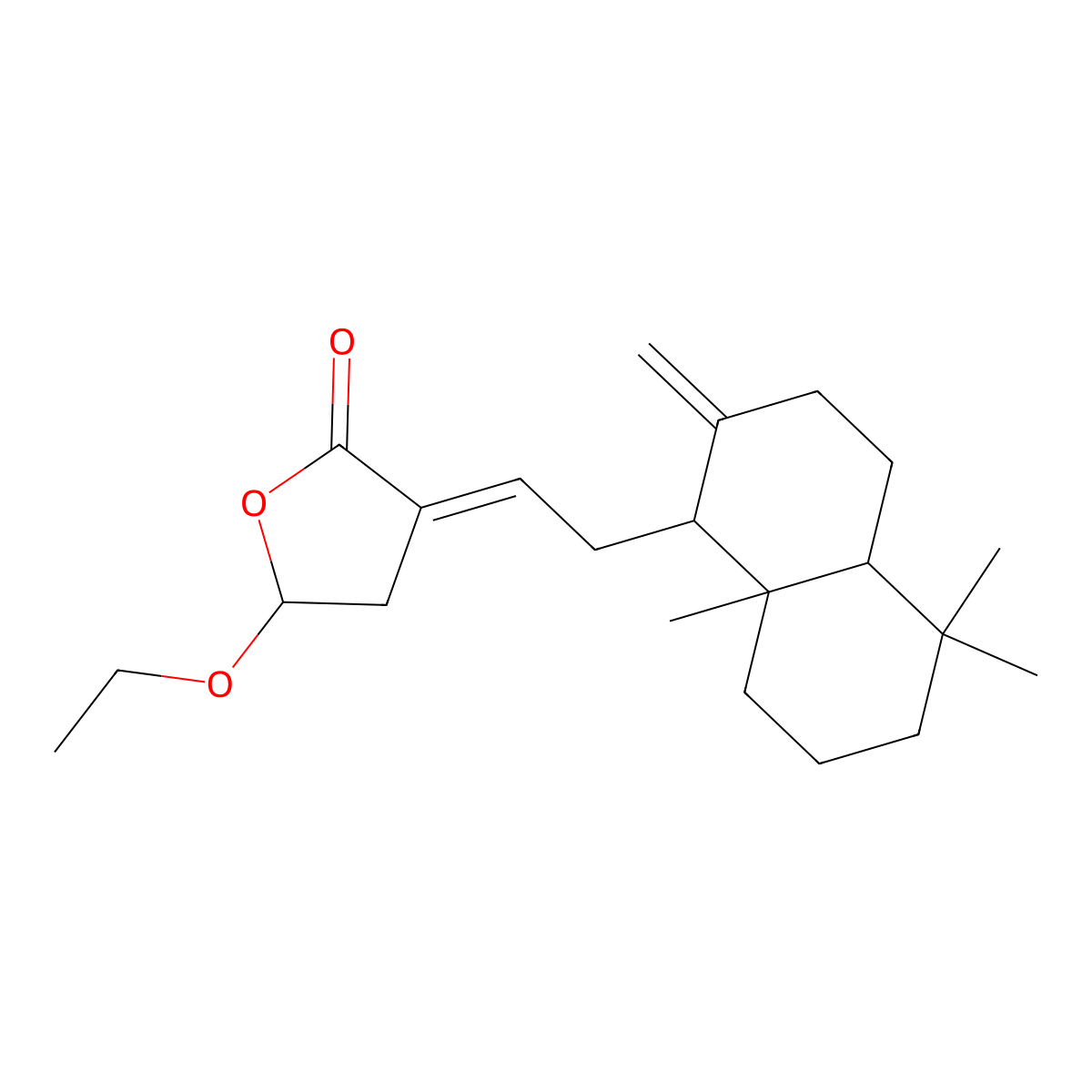 3-[2-(5,5,8a-trimethyl-2-methylidene-3,4,4a,6,7,8-hexahydro-1H-naphthalen-1-yl)ethylidene]-5-ethoxyoxolan-2-one molecular structure, CAS 138965-89-6