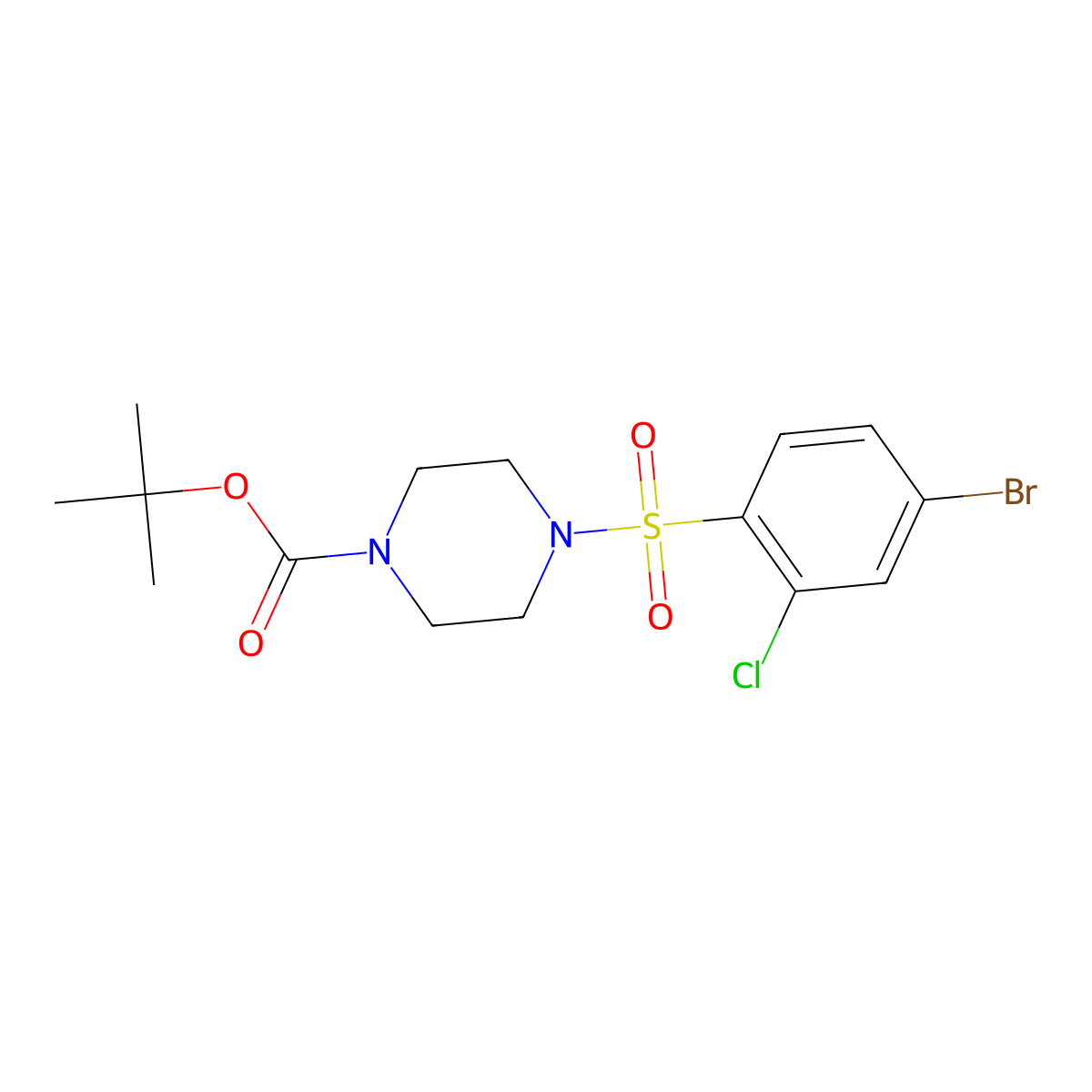Tert-butyl 4-(4-bromo-2-chlorobenzenesulfonyl)piperazine-1-carboxylate molecular structure, CAS 1389684-29-0